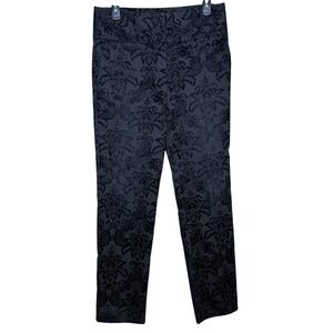 INC Womens Sz 6 Trousers Pants  Black Damask Flocked Slim Leg